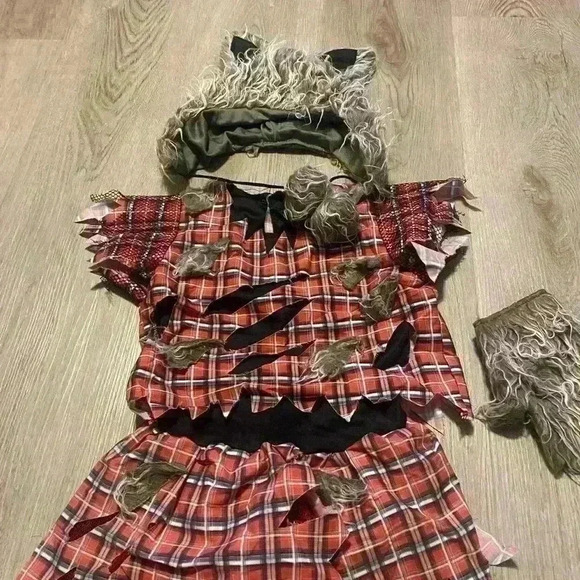 Halloween Wolfe Girl Costume includes dress (no belt) hood 2 shoe covers 3T - Picture 4 of 12